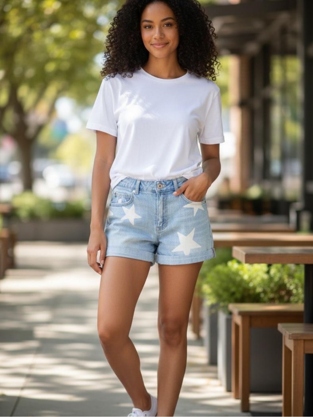 STELLA MCCARTNEY Light Blue Star Print Denim Shorts
